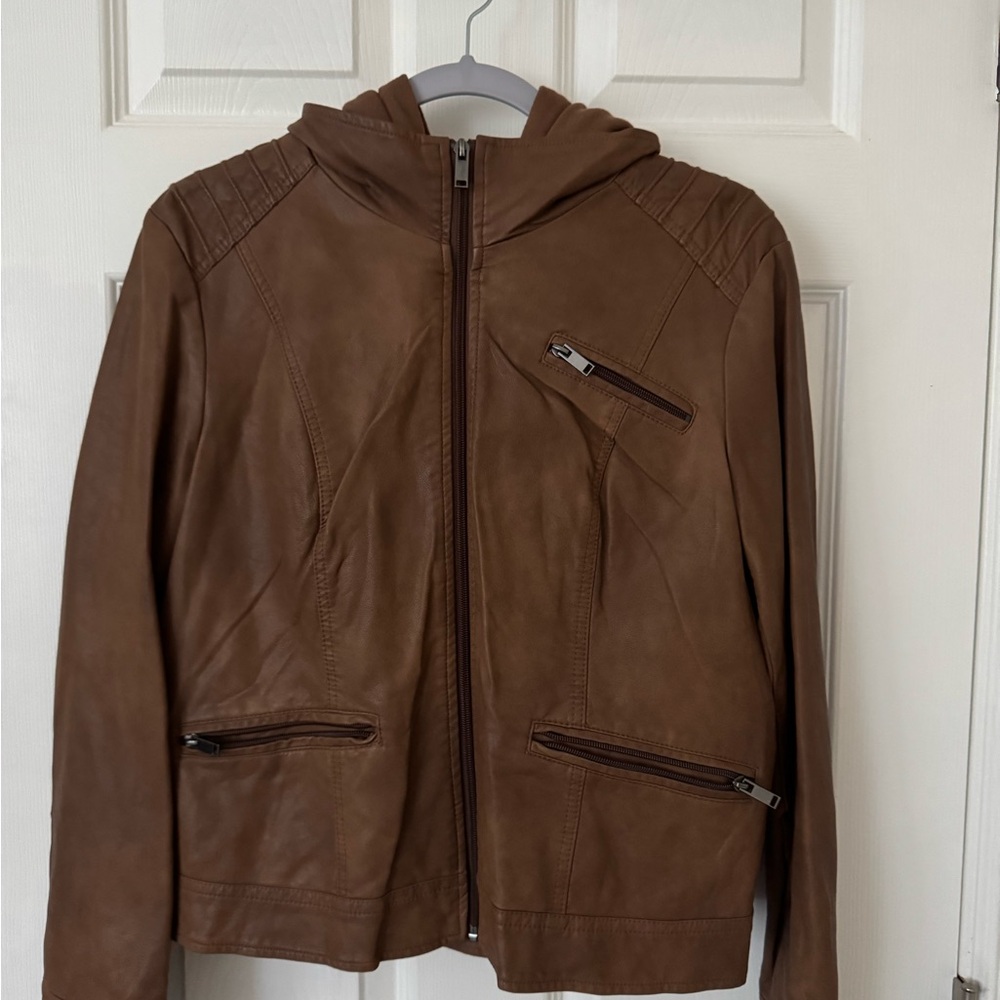 American Rag Brown Hooded Leather Jacket